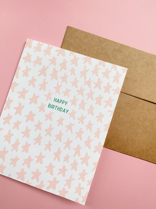 Pink Star Happy Birthday Card