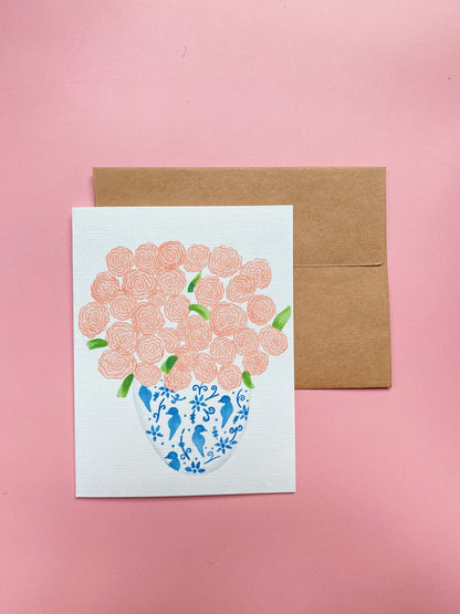 Roses in a Blue Vase Card