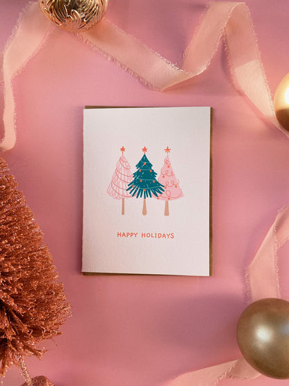 Happy Holidays Pink Tree Card