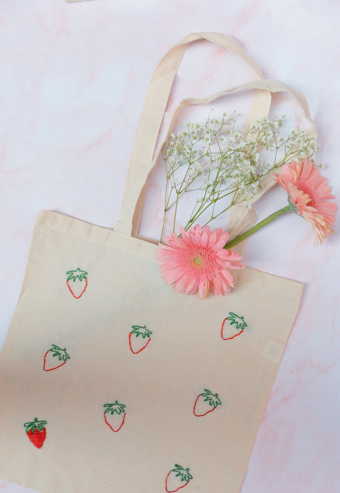 Strawberry Hand Embroidered Tote