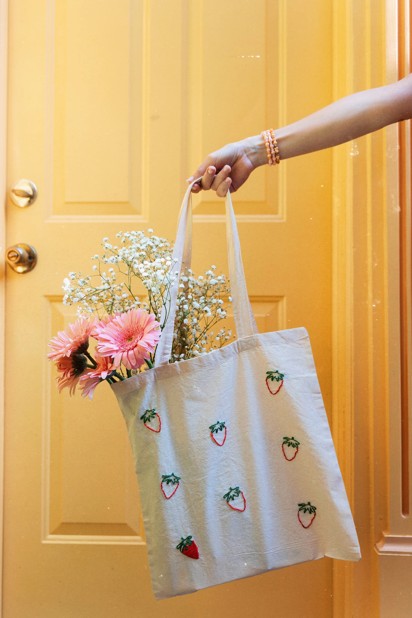 Strawberry Hand Embroidered Tote