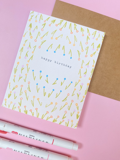 Flower Pattern Happy Birthday Card