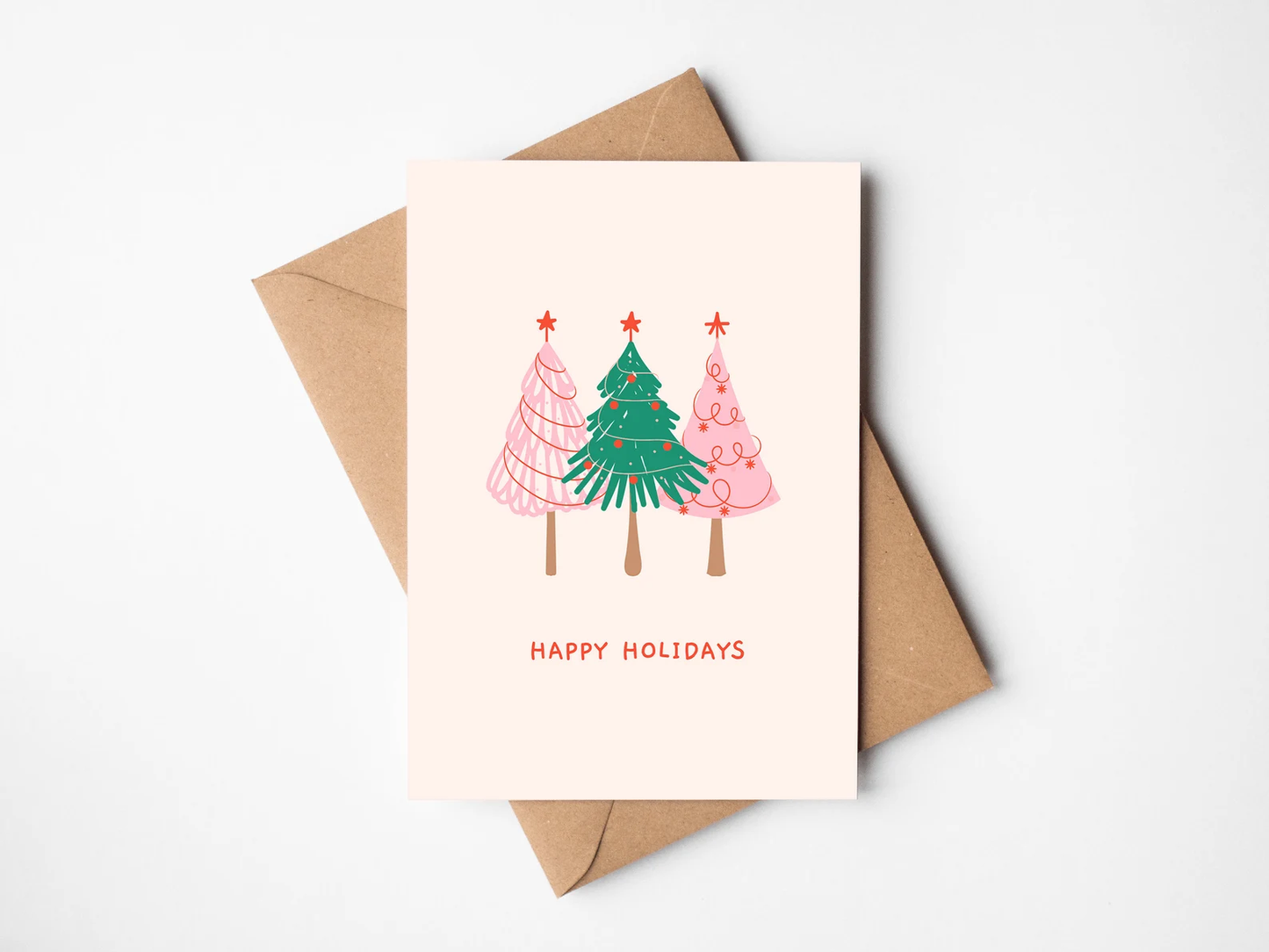 Happy Holidays Pink Tree Card